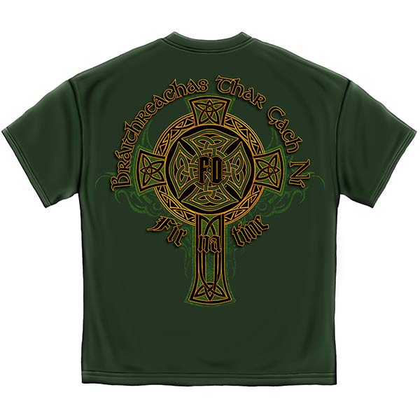 Irish Heritage Gold Cross Firefighter T-Shirt - Hunter Green