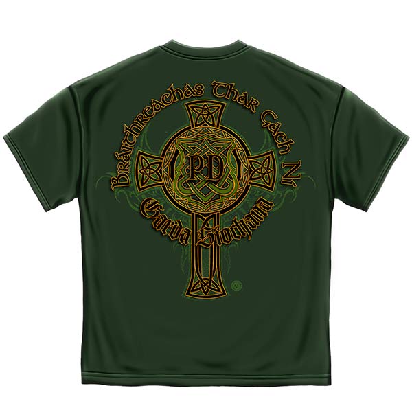 Irish Heritage Gold Cross Police T-Shirt - Hunter Green