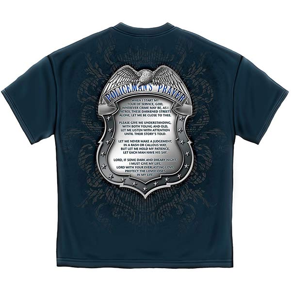 Policeman's Chrome Badge and Policeman's Prayer Blue T-Shirt 