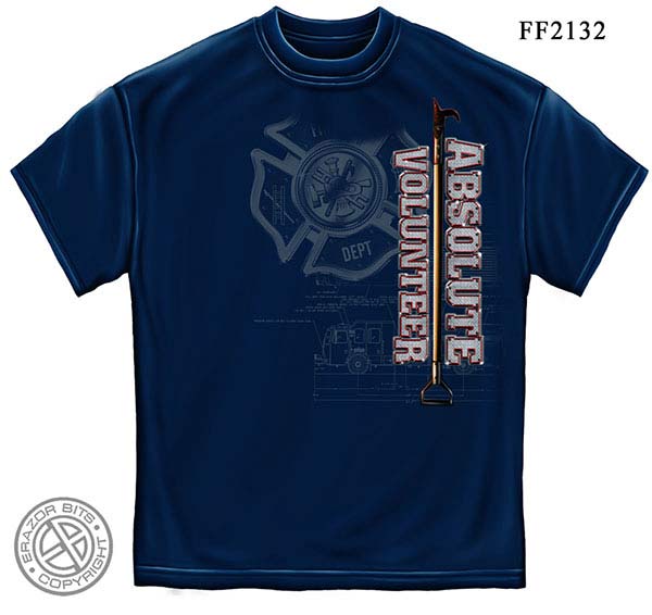 Absolute Volunteer Firefighter Blue Print Navy T-Shirt