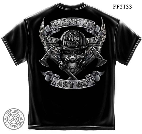 Steel Fire Wings Firefighter T-Shirt - Foil Stamp Black