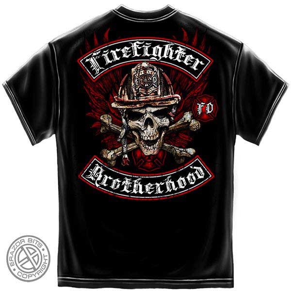 Biker Cross Bones Firefighter T-Shirt - Black