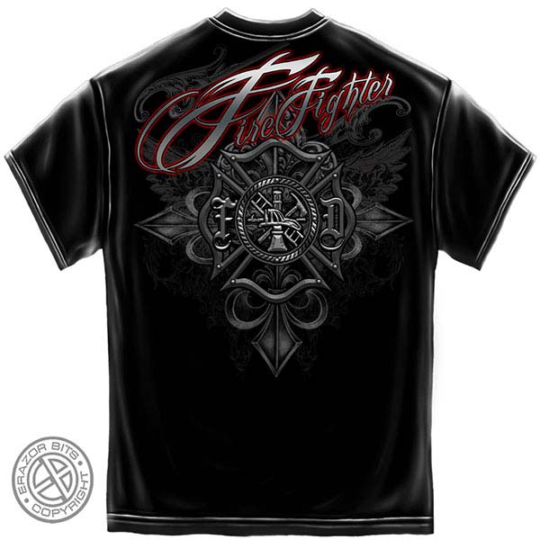 Red Foil Script Firefighter T-Shirt - Black