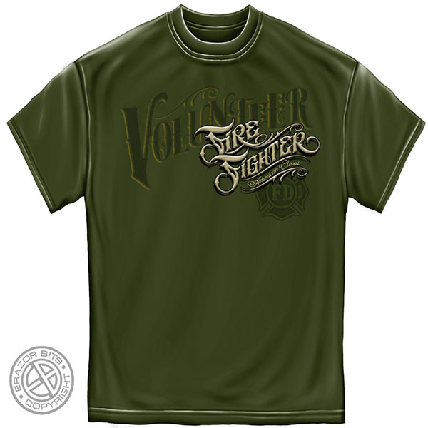 American Classic Volunteer Firefighter T-Shirt - Olive Green