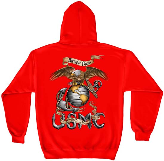 Rustic Semper Fidelis USMC Hoodie - Red