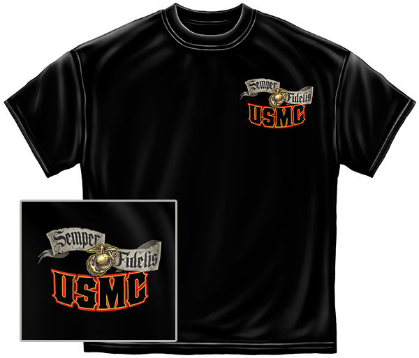 USMC Bulldog Semper Fi T-Shirt - Black