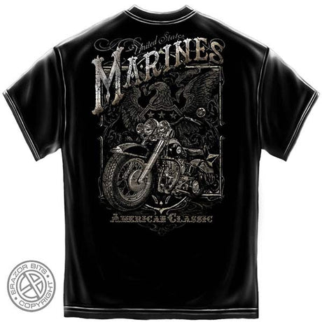 USMC Biker American Classic Vintage Marines T-Shirt - Black