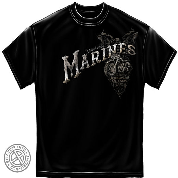 USMC Biker American Classic Vintage Marines T-Shirt - Black