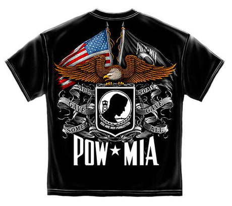 POW MIA Shield, Double Flag and Eagle T-Shirt - Black