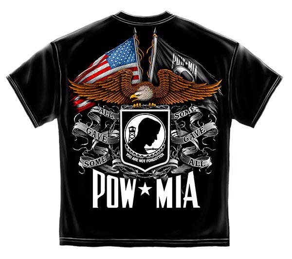 POW MIA Shield, Double Flag and Eagle T-Shirt - Black