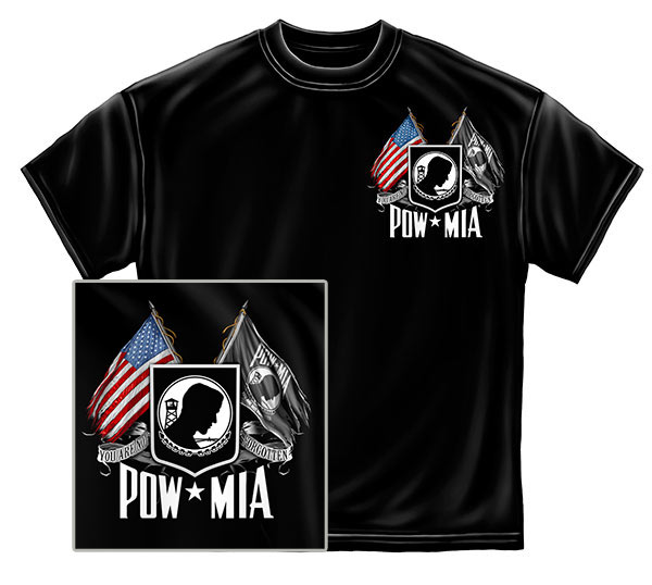 POW MIA Shield, Double Flag and Eagle T-Shirt - Black