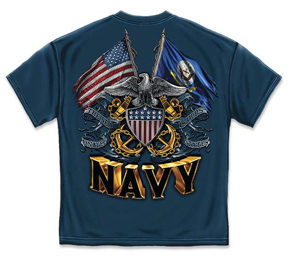 Navy Shield, Double Flag and Eagle T-Shirt - Navy