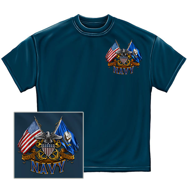 Navy Shield, Double Flag and Eagle T-Shirt - Navy