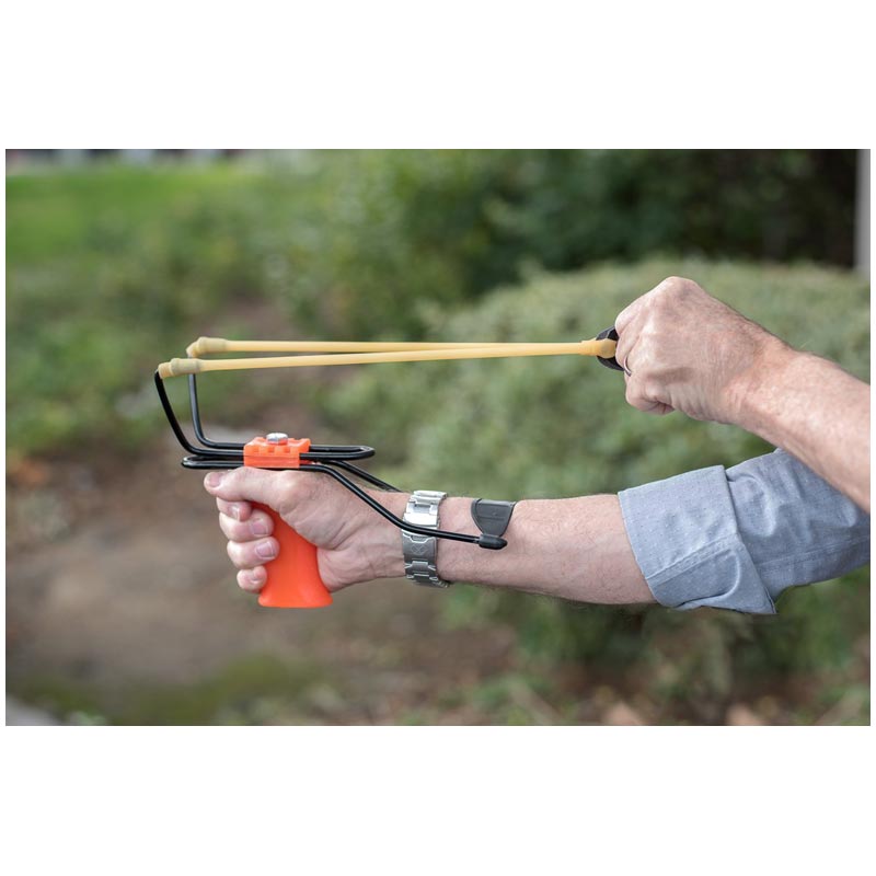 SE Orange Wrist-Brace Slingshot with Sturdy Iron Frame and Molded Grip