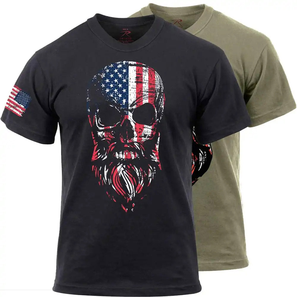 Rothco Full-Color US Flag Bearded Skull T-Shirt