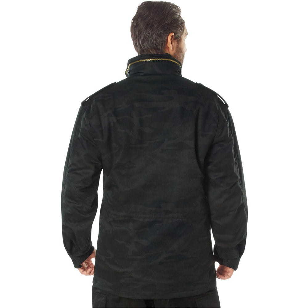 Midnight Black Camouflage Military Field Jacket with Liner