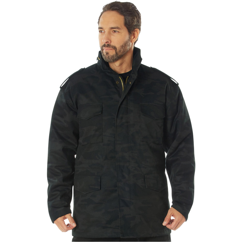 Midnight Black Camouflage Military Field Jacket with Liner