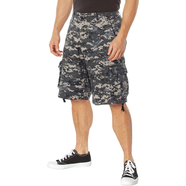 Vintage Subdued Urban Digital Camo Military Utility Cargo Shorts