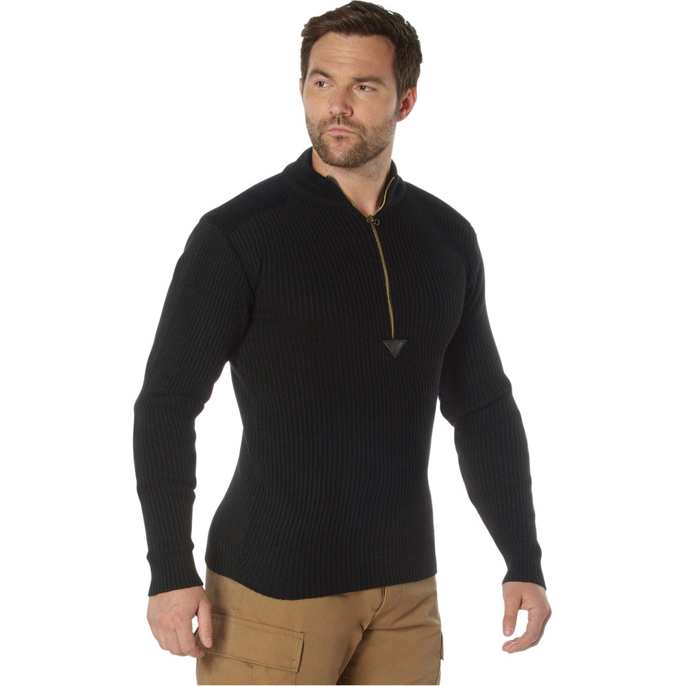 Black Acrylic Quarter Zip Military Commando Sweater