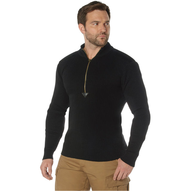 Black Acrylic Quarter Zip Military Commando Sweater