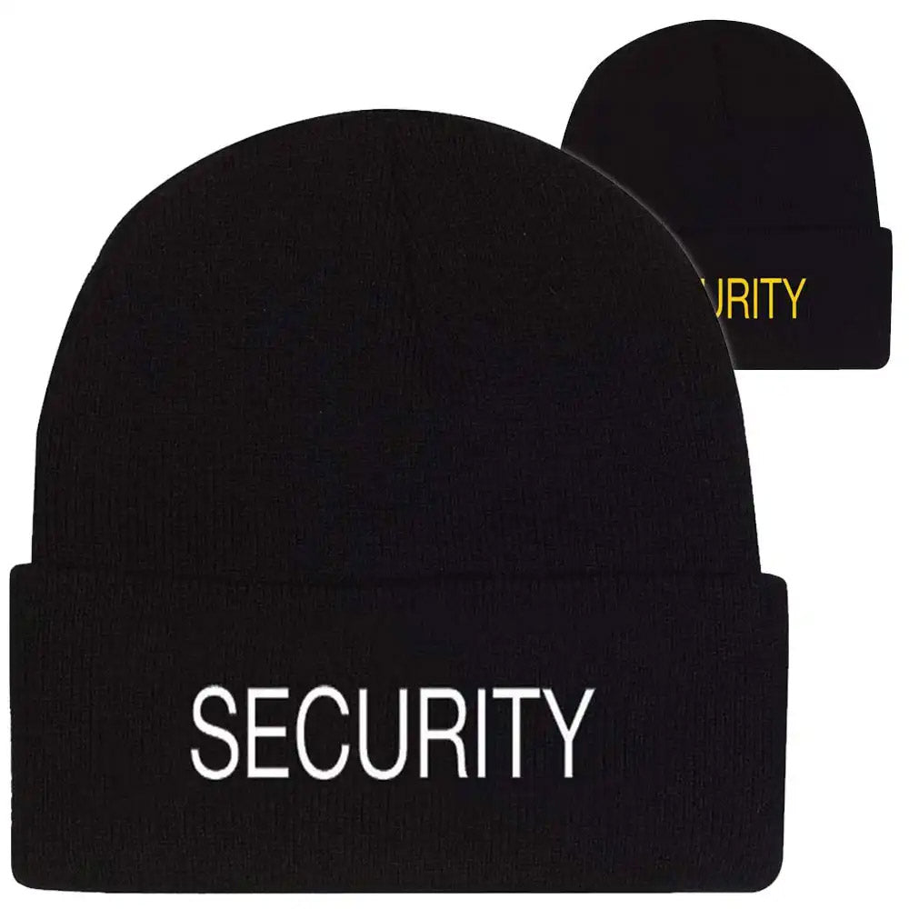 Black Security Embroidered Winter Watch Cap