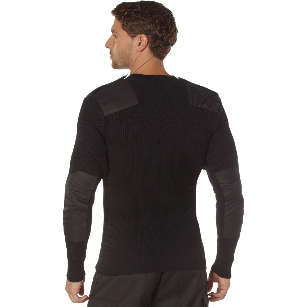 Black Acrylic V-Neck Military Commando Sweater