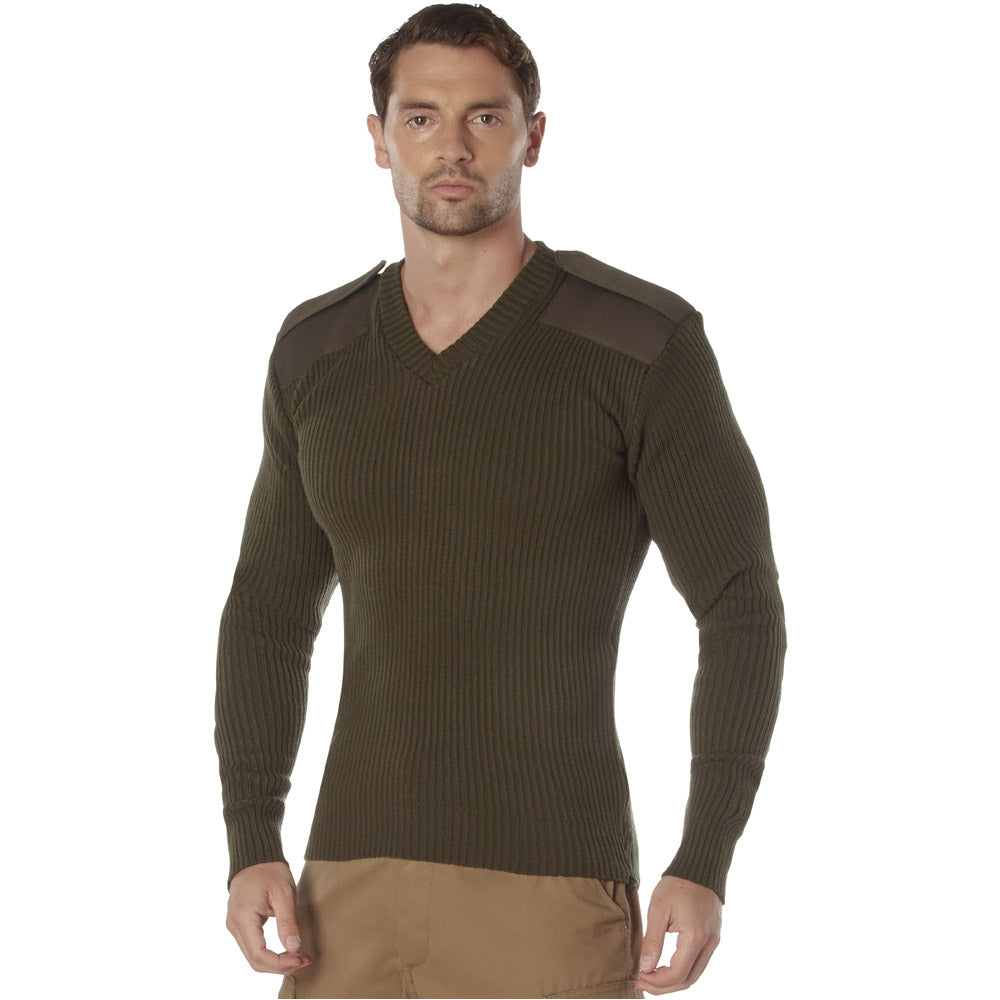 Olive Drab V-Neck Military Commando Sweater