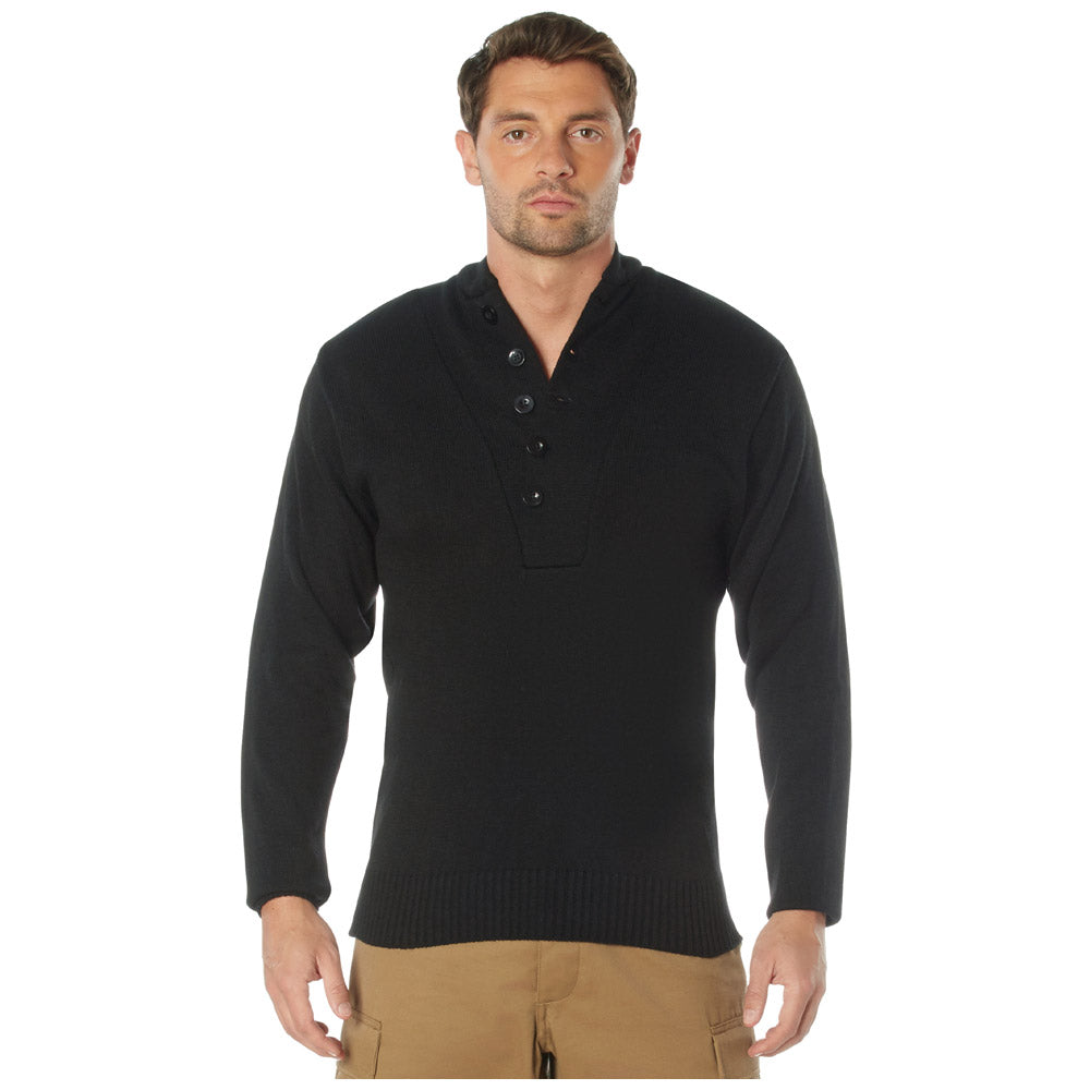 5-Button Acrylic Mock Neck Commando Sweater