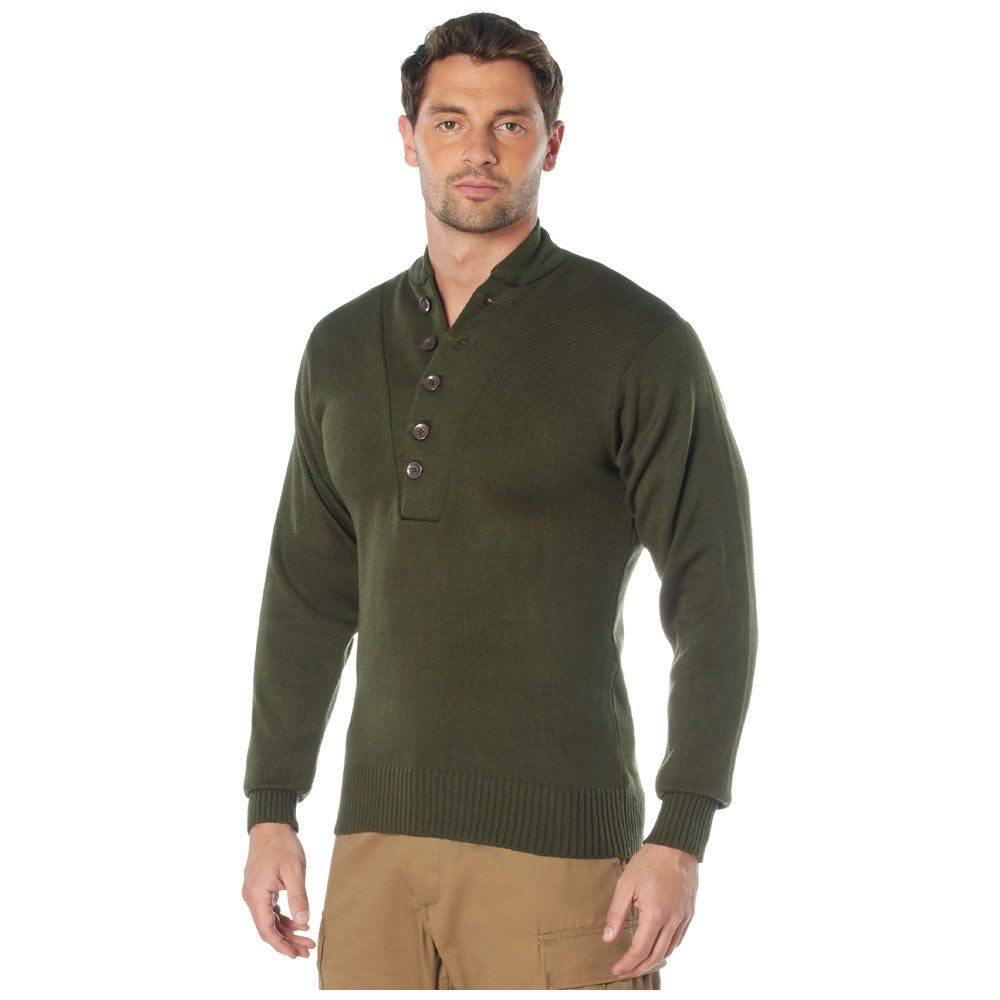 5-Button Acrylic Mock Neck Commando Sweater