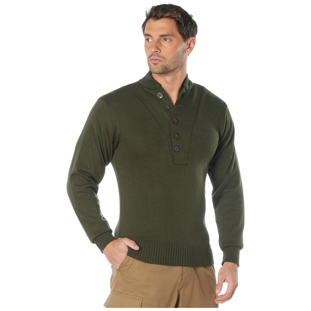 5-Button Acrylic Mock Neck Commando Sweater