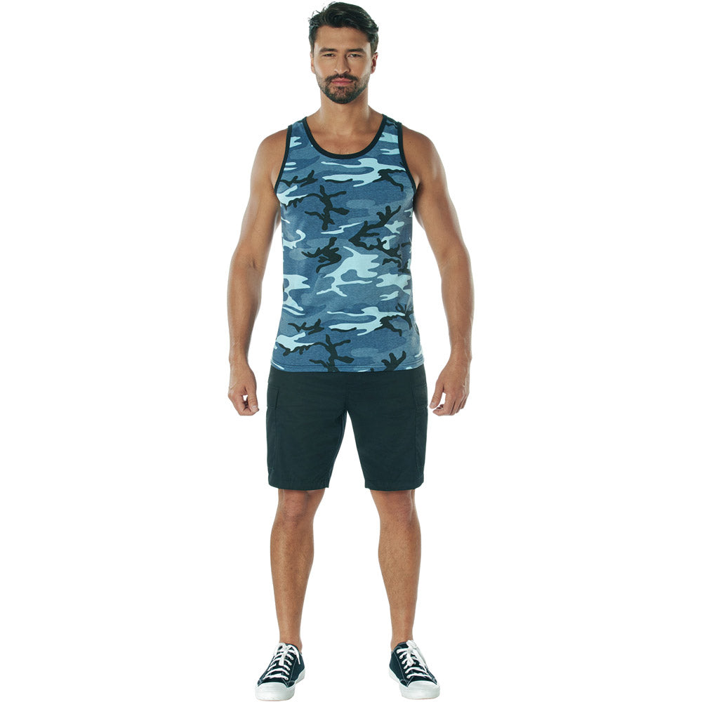 Sky Blue Camouflage Military Tank Top