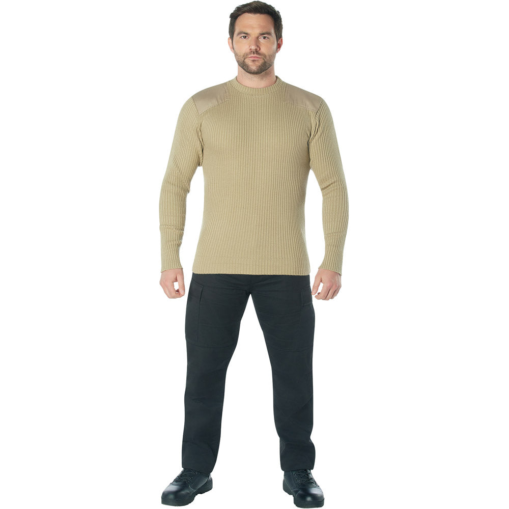 Khaki Crew Neck Acrylic Military Commando Sweater