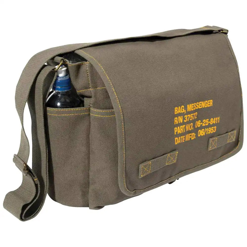 Canvas Classic Messenger Bag With Military Stencil