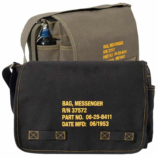 Canvas Classic Messenger Bag With Military Stencil