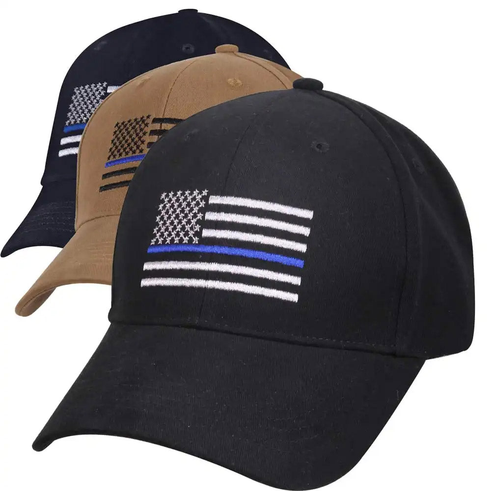 Embroidered Thin Blue Line Law Enforcement Flag Baseball Hat