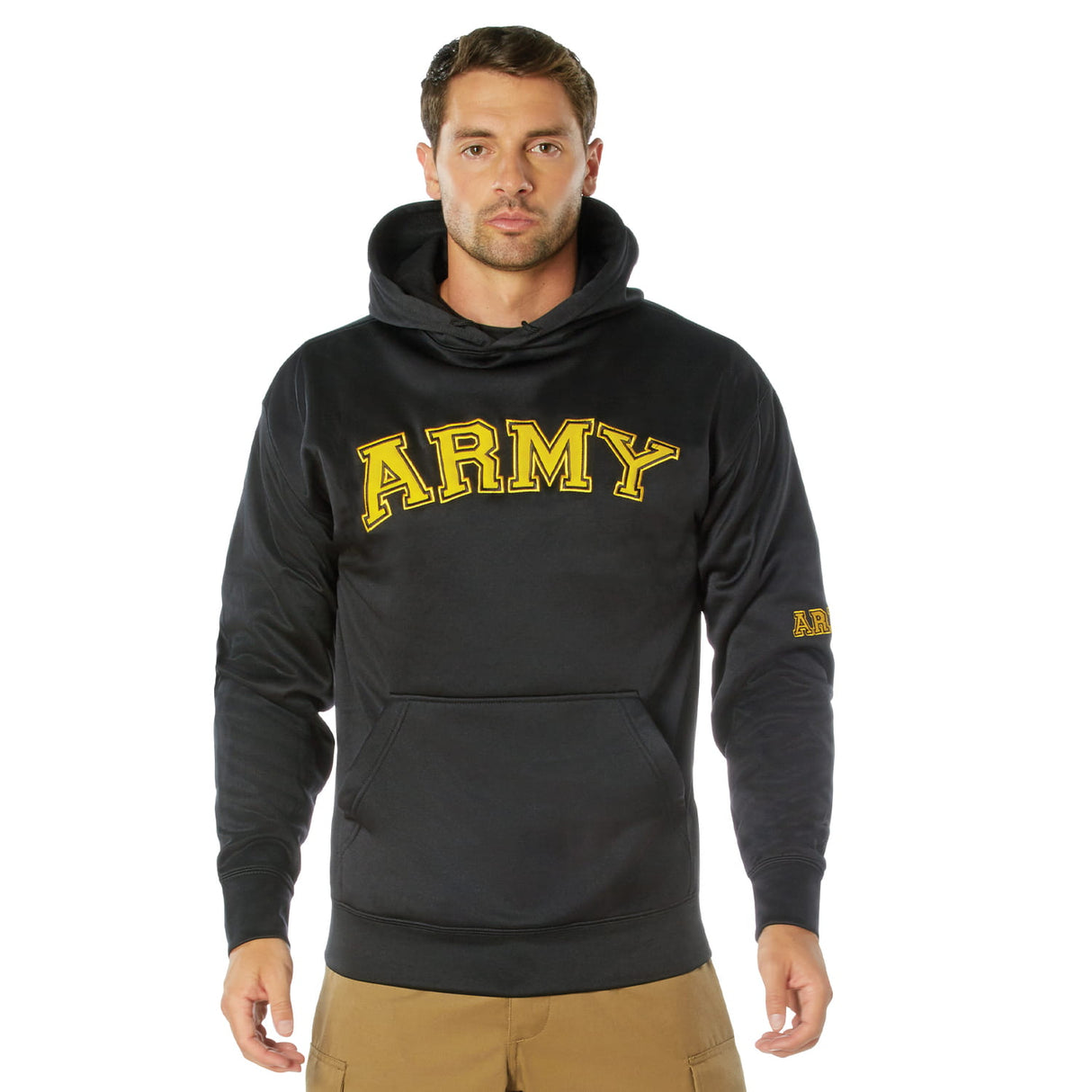 Black Army Embroidered Hooded Pullover Sweatshirt