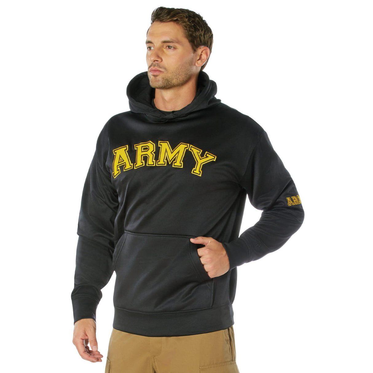 Black Army Embroidered Hooded Pullover Sweatshirt