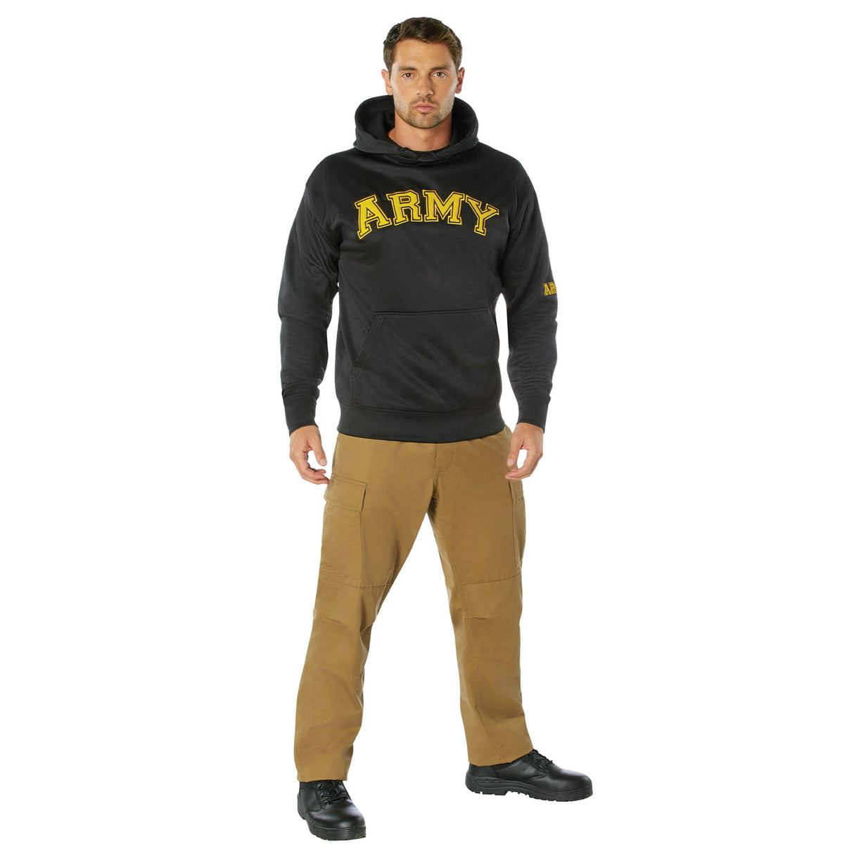 Black Army Embroidered Hooded Pullover Sweatshirt