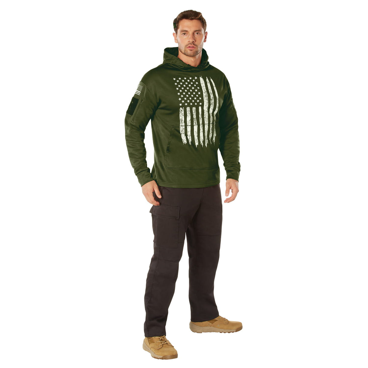 Distressed White US Flag CCW Pullover Hooded Sweatshirt