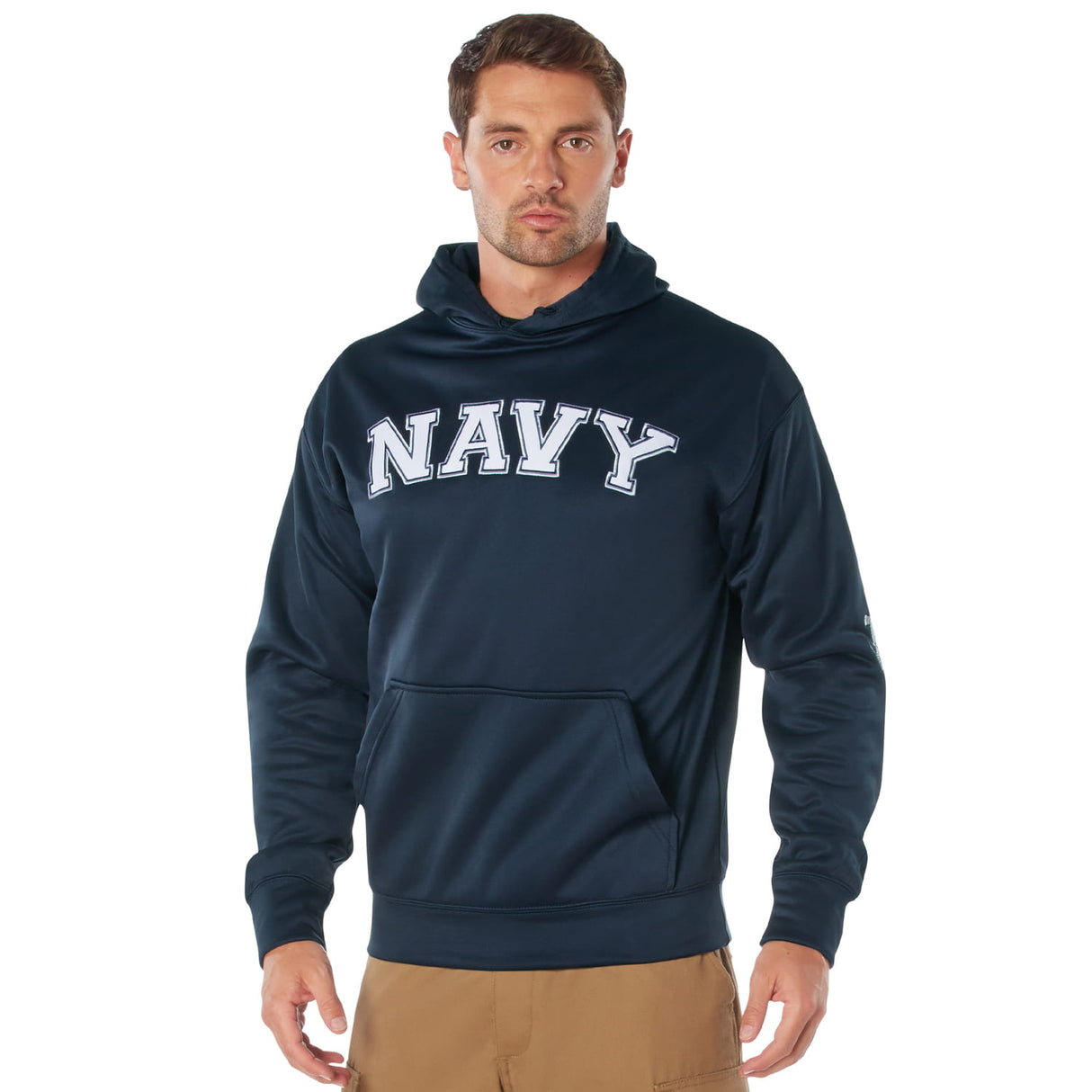 Navy Embroidered Hooded Pullover Sweatshirt