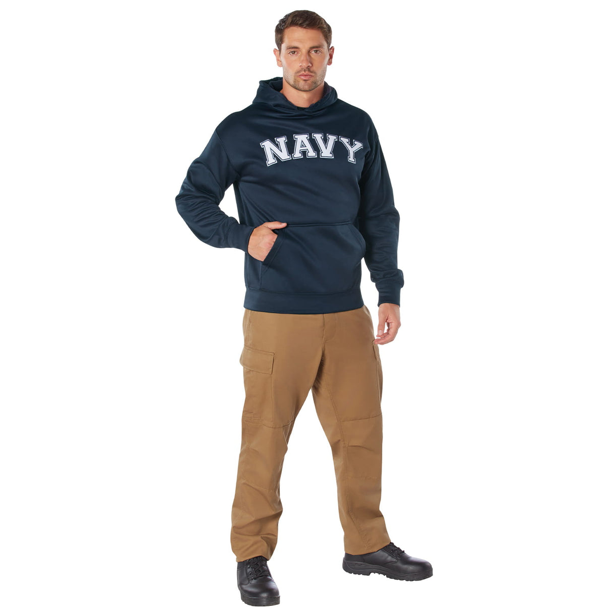 Navy Embroidered Hooded Pullover Sweatshirt