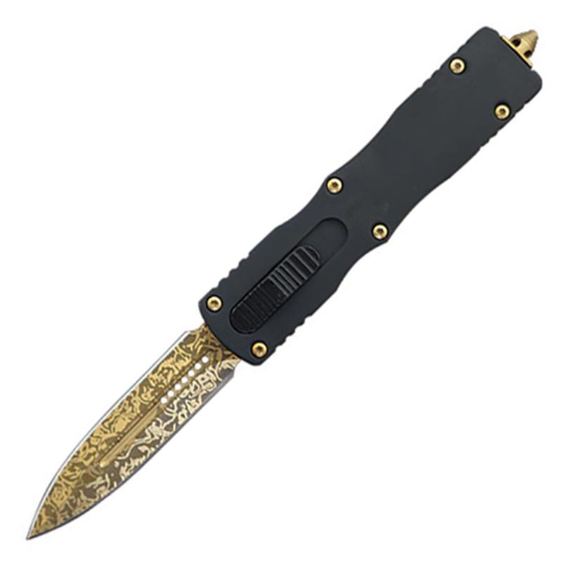 SDS Gold Damascus Etched Blade OTF Automatic Knife