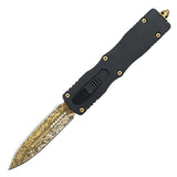 SDS Gold Damascus Etch Double Edge Plain Blade 3-inch Front Switch OTF Automatic Knife