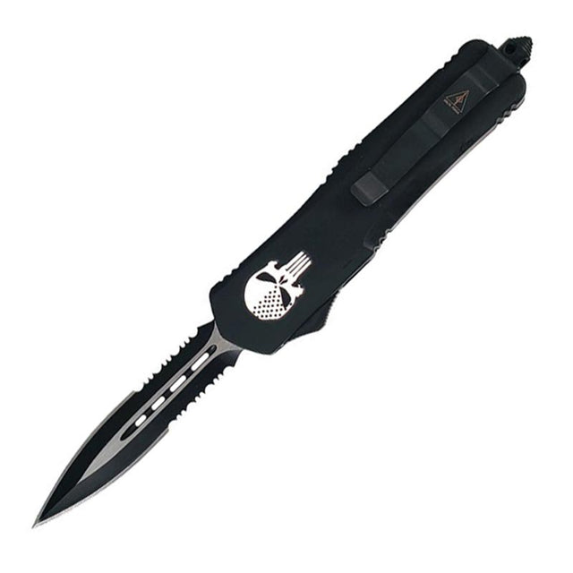 SDS Punisher 3.5-inch Serrated Double Edge OTF Automatic Knife