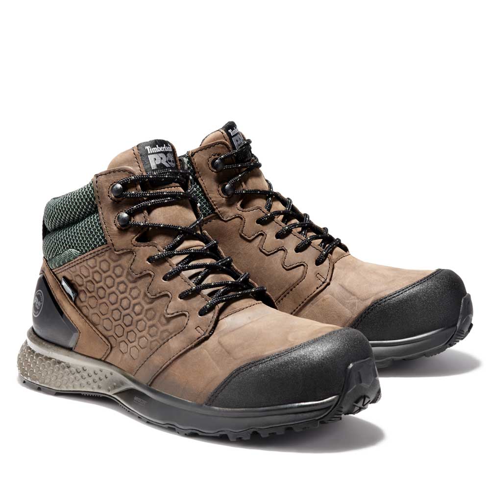 Timberland Pro Reaxion Mid Brown-Green Composite Toe Waterproof Work Boot