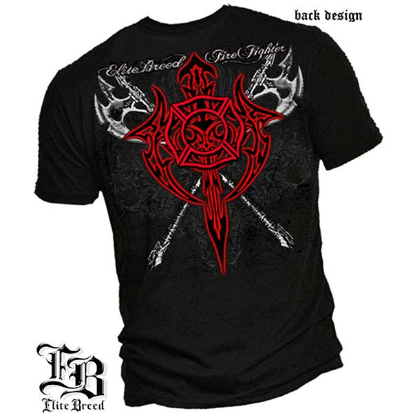 Elite Breed Red Maltese Cross Firefighter T-Shirt - Black