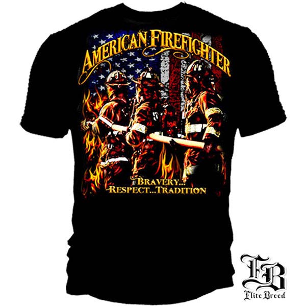 Bravery Respect Tradition American Firefighter T-Shirt - Black