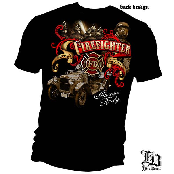 Always Ready Antique Firefighter T-Shirt - Black