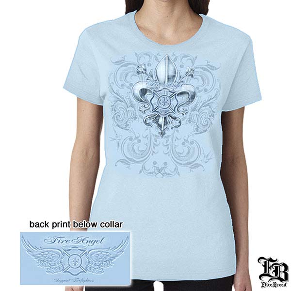 Firefighter Fire Angel Powder Blue Ladies T-Shirt