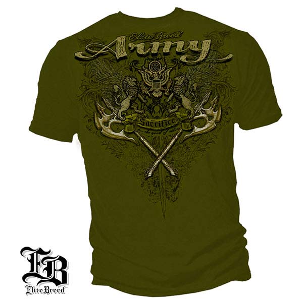 Elite Breed Army Crest and Lions Army T-Shirt - Military Green